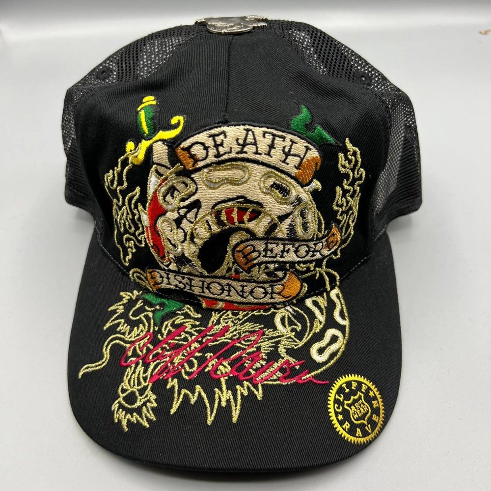 Vintage Cliff Raven Hat Black Ed Hardy Japanese tattoo Snap back Trucker Cap 90s
